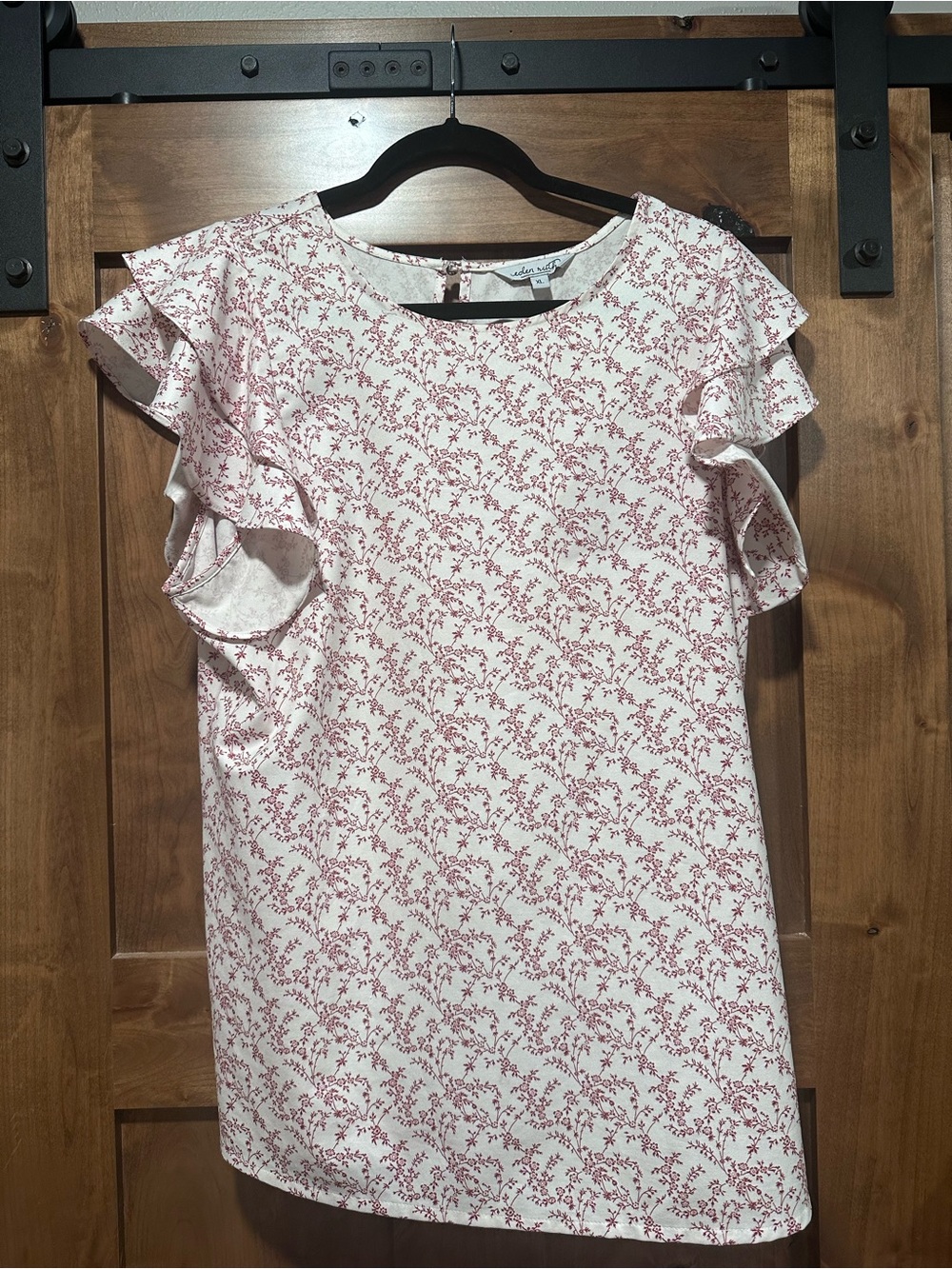 Women’s White & Dusty Rose Floral Ruffle Sleeve Blouse